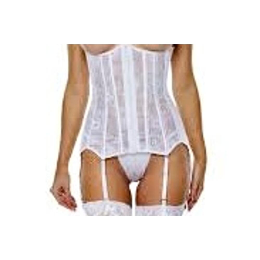 Coquette White Lace Boned Waist Cincher w/ Garters Shaper Shepherdess Steampunk - Picture 2 of 11